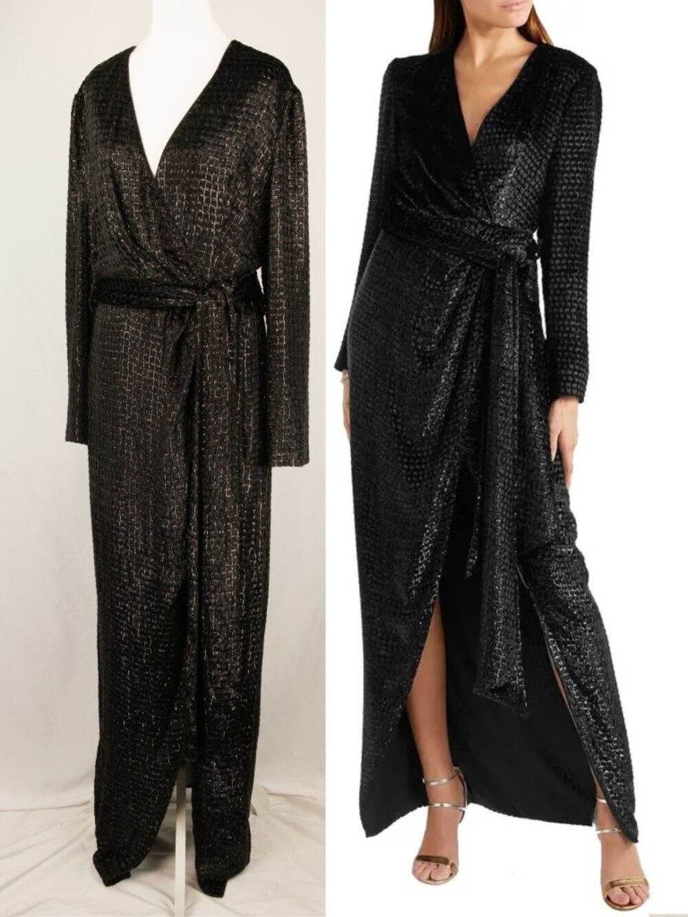 Brandon Maxwell Wrap-Effect Metallic Fil Coupe Velvet Gown Dress, Black, US 10